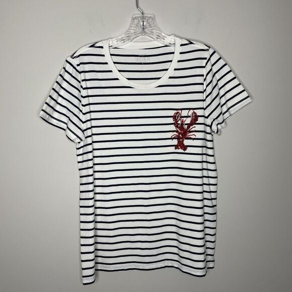 J.CREW Embellished Lobster Tee Women Large Striped NEW Sequin Nautical BY963 - Picture 1 of 14